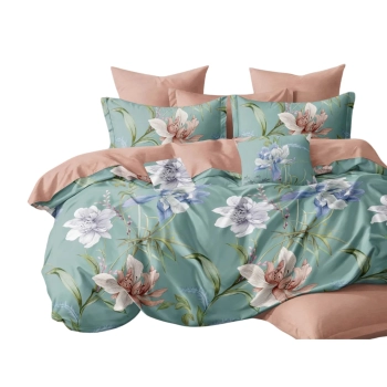 Pościel 200x220 Bawełna Satynowa Zielona Kwiaty PK368 z prześcieradłem